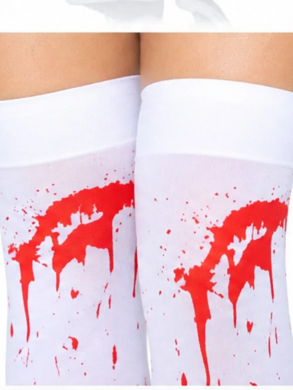 Bloody Zombie Thigh High Stockings White Red Blood Splatter Halloween NWT